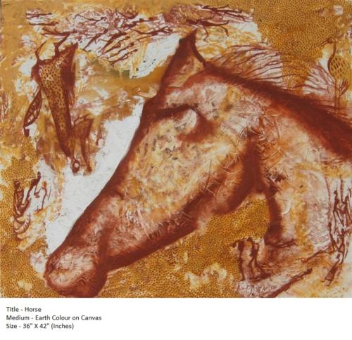Horse,Earth Colour on Canvas ,Size 30x 42 inches