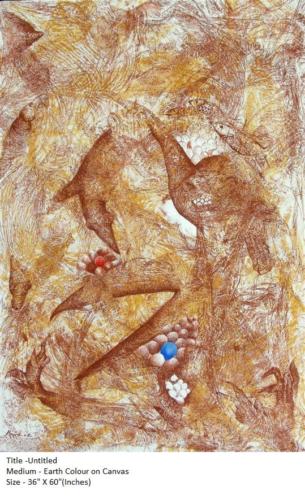 Untitled, Earth Colour on Canvas, Size-36X60 Inches