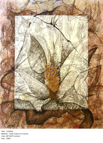 Untitled, Earth Colour on Canvas, Size-48 X 60 Inches