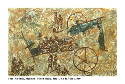 Untitled, Mixed Media on Canvas, Size - 36x60 inches