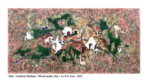 untitled, Mixed Media on Canvas, Size 48x96 inches