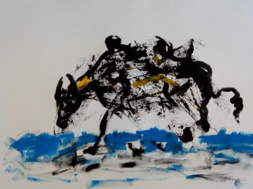 Bull ,Ink  Colour on Paper,Size- 18x28 inches
