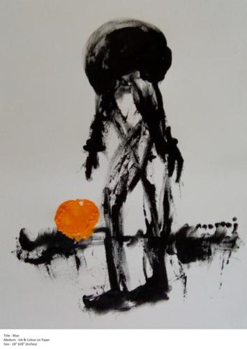 Man,Ink  Colour on Paper,Size- 18x28 inches