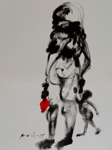 Man with Baby, Ink  Colour on Paper,Size- 18x28 inches