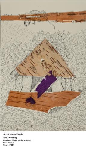 Watching,Mixed Media on Paper, Size-14x24 inches.