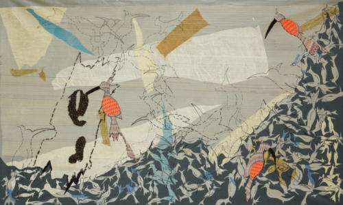 Birds, Mixed Media on Canvas (Paper,Cloth,Stitches,weaving etc),Size - 36x60 Inches (5)