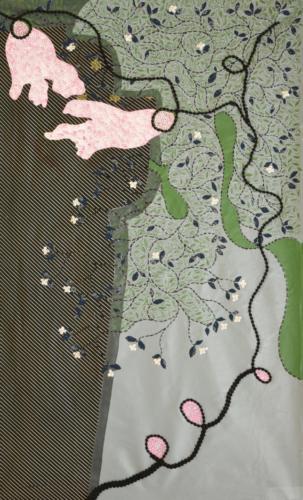 Flowers, Mixed Media on Canvas (Paper,Cloth,Stitches,weaving etc),Size - 36x60 Inches