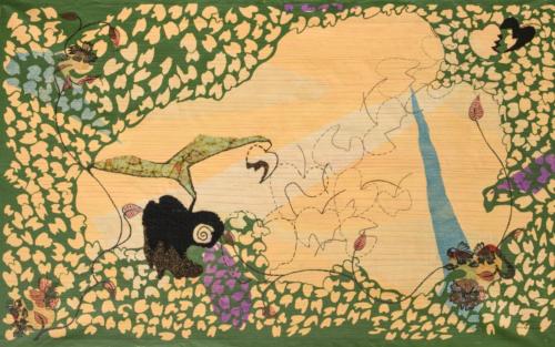 Fruits,Mixed Media on Canvas (Paper,Cloth,Stitches,weaving etc),Size - 36x60 Inches