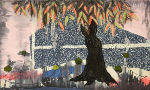 Tree, Mixed Media on Canvas (Paper,Cloth,Stitches,weaving etc),Size - 36x60 Inches