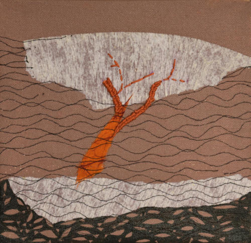 Tree, Mixed Media on Canvas (Paper,Stitches,weaving etc),Size - 8 X 8 Inches