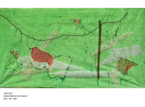 Untitled, Mixed Media on Canvas (Paper,Cloth,Stitches,weaving etc),Size - 36 x 72 Inches.