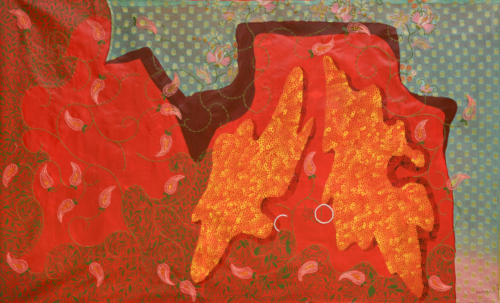 Untitled, Mixed Media on Canvas (Paper,Cloth,Stitches,weaving etc),Size - 36x60 Inches