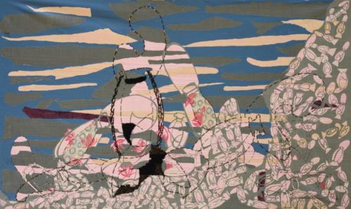 Untitled, Mixed Media on Canvas (Paper,Cloth,Stitches,weaving etc),Size - 36x60 Inches (6)