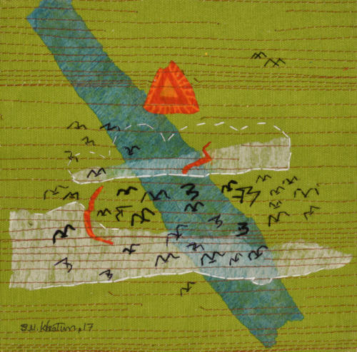 Untitled, Mixed Media on Canvas (Paper,Cloth,Stitches,weaving etc),Size - 8 X 8 Inches