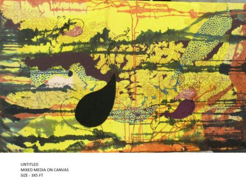 Untitled , Mixed Media on Canvas (Paper,Cloth etc),Size - 36x60 Inches