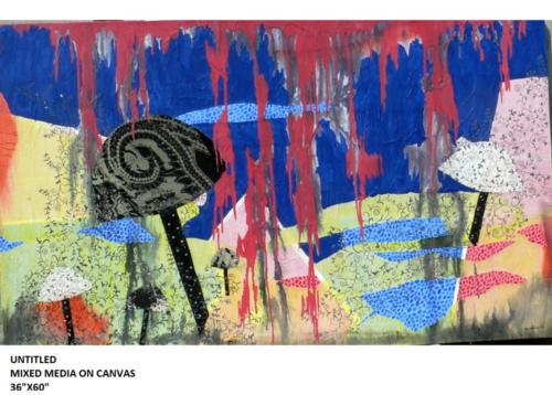 Untitled , Mixed Media on Canvas (Paper,Cloth etc),Size - 36x60 Inches (2)