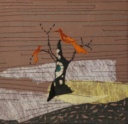 Winter Tree, Mixed Media on Canvas (Paper,Cloth,Stitches,weaving etc),Size - 8 X 8 Inches