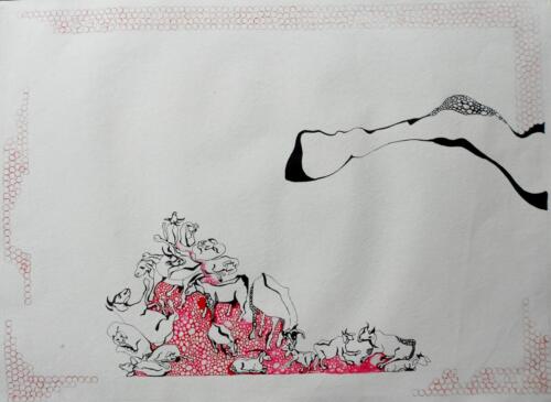 Untitled , Ink  Colour on Paper, Size - 18X30 Inches