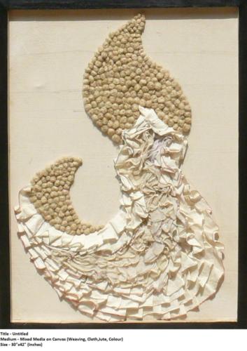 Untitled,Medium - Mixed Media on Canvas (weaving,Cloth,Jute,Colour),Size - 30x42 inches