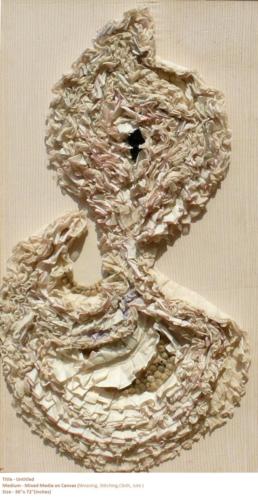 Untitled,Medium - Mixed Media on Canvas (weaving,Cloth,Jute,Colour),Size - 36 x 72 inches